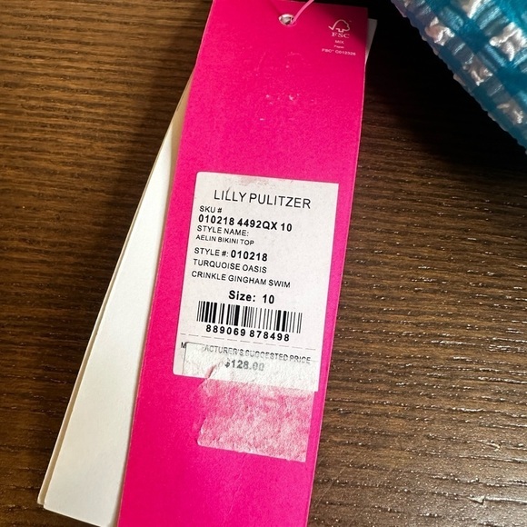 Lilly Pulitzer Arlin Bikini Top Crinkle Gingham Swim Turquoise Oasis - Picture 5 of 6